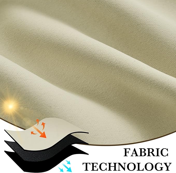 RYB HOME 100% Blackout Short Curtains for Small Window, Thermal Insulated Total Room Darkening Noise Reducing Curtains for Kitchen Bathroom Basement, 42 inches Wide by 48 inches Long, Beige