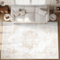 Area Rug 10x14 Vintage Rugs: Large Washable Living Room Rug Retro Medallion Distressed Soft Low Pile Non-Slip Rugs Indoor Floor Carpet for Bedroom Nursery Dining Table Office (Beige,10'x14')