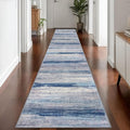 KOZYFLY Modern Abstract Washable Rug Runner 2.6x14 Hallway Rug Runner Non-Slip Soft Kitchen Runner Rugs, Blue/Grey/Beige Striped Carpet for Entryway Bathroom Laundry Room Foyer