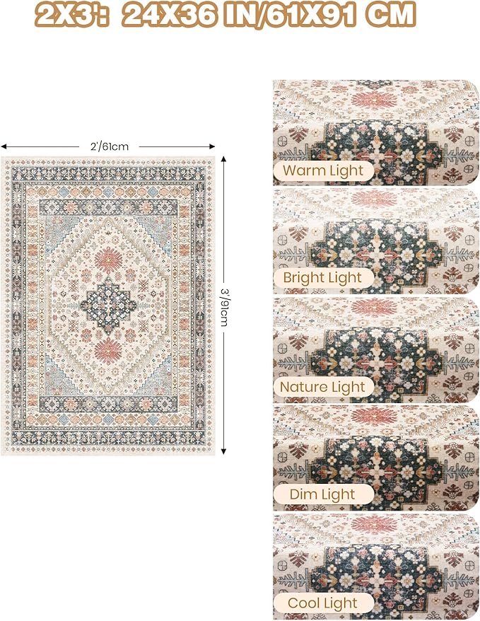 Entryway Rug - 2x3 Washable Rug Runner for Bathroom, Laundry Room, Kitchen, Soft Vintage Hallway Runner for Bedroom, Non-Slip Door Mat Indoor Entrance(Blue/Red/Multi,2'x3')