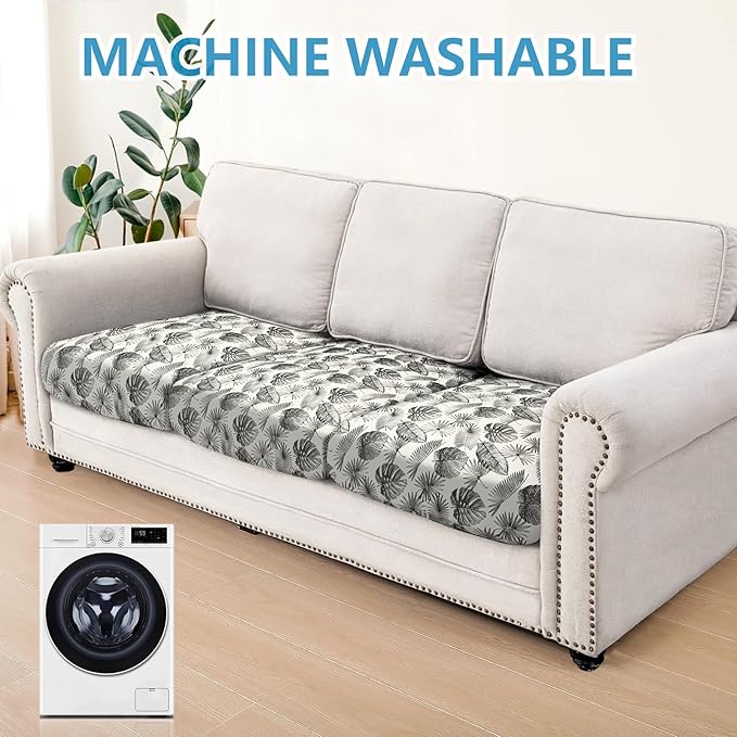 Leather Look Couch Cushion Covers Sofa Seat Slipcovers Sets Couches Furniture Protector for Sectional Armchair Loveseat Pets Kids Stretch Spandex Fabric (3 Cushion Sofa, Beige Leaf)