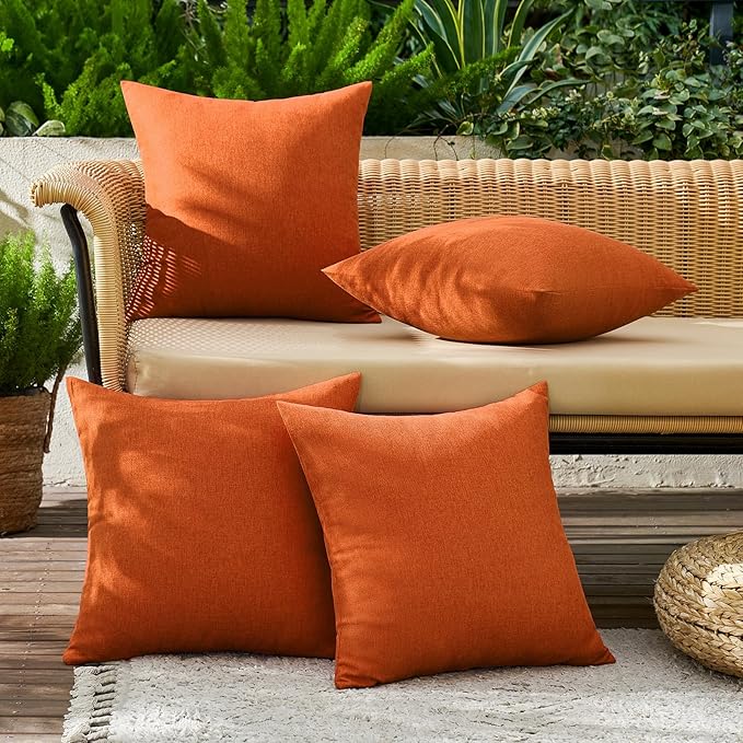 MIULEE Pack of 4 Decorative Outdoor Throw Pillow Covers Linen Waterproof Pillow Covers Farmhouse Cushion Cases for Patio Garden Tent Balcony Couch Sofa 18x18 inch Orange
