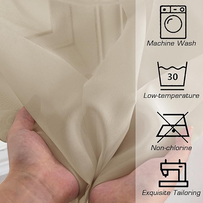 OWENIE Extra Long Sheer Curtains 96 inches Long for Bedroom Living Room, Soft Light Weight Airy Voile Sheer Curtains, Rod Pocket Light Filtering Solid Color Farmhouse Curtains, Each 42Wx96L inch