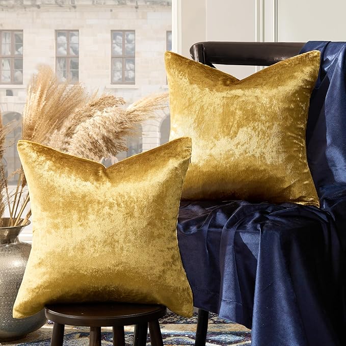 GIGIZAZA Gold Velvet Decorative Throw Pillow Covers 24x24 for Sofa Bed 2 Pack Soft Cushion Cover