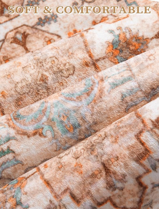 SERISSA Boho Washable Runner Rug, 2x5 Non-Slip Vintage Peach Cream Hallway Kitchen Runner Rug Ultra Soft Print Distressed Floor Carpet for Bedroom Bathroom Laundry Living Room