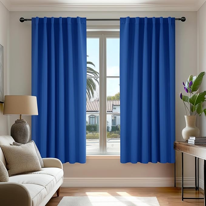 Deconovo Blackout Curtains for Kitchen Window Back Tab and Rod Pocket Curtains Room Darkening Curtains 52Wx45L Inch Royal Blue 2 Panels