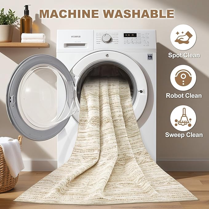 Nakagishi Area Rugs 9x12 Living Room: Washable Boho Large Neutral Modern Soft Farmhouse Beige Rug Stain Resistant Indoor Floor Non-Slip Carpet for Women Home Enthusiasts Aged 25-45 - Bedroom Room