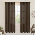 LAMIT Dark Brown 78 inch Linen Curtains for Living Room 2 Panels, Linen Textured Light Filtering Semi Sheer Back Tab and Rod Pocket Curtain Panels for Bedroom/Farmhouse, 52 x 78 Inch