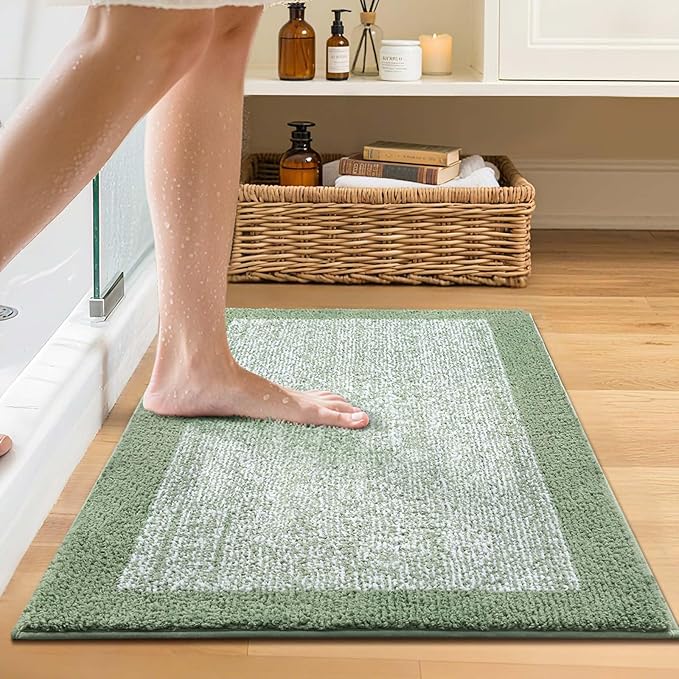 Bathroom Rugs 24x17 Non Slip Washable, Green Bath Mat for Bathroom Floor Tub, Soft Absorbent Quick Dry Mats for Shower, Bathtub,Home Decor
