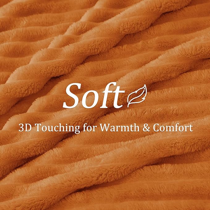 BEDELITE Twin Blanket for Couch & Bed, 300GSM Soft & Warm Fleece Blanket, Decorative and Giftable Striped Burnt Orange Blankets for Women, Men, 60"x80"