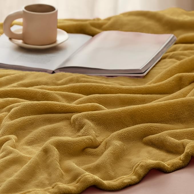 Bedsure GentleSoft Twin XL Fleece Blanket Dorm Bedding - Lightweight Soft Cozy Blankets for Bed, Sofa, Couch, Travel, Camping, Yellow, 66"x90"