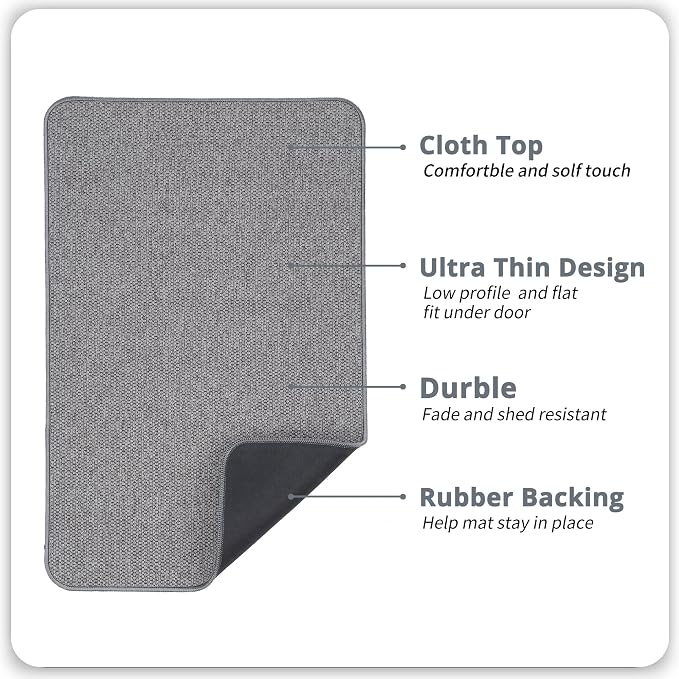 Bath Mat Ultra Thin Rubber Backed, Quick Dry, Grey, 2 Pack