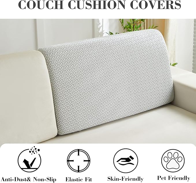 Sofa Covers Couch Covers for Sofa Pet Friendly Couch Cushion Covers Universal Sofa Covers Washable Stretch Slipcovers for Sectional Sofa (Texture Light Gray,Back Cover L)