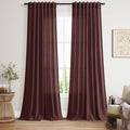 Nanspring Reddish Brown Linen Blend Light Filtering Back Tab Curtains 108 Inches Long, Semi Sheer Privacy Drapes for Living Room & Bedroom, 52x108 inch, 2 Panels