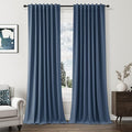 Denim Blue 100% Blackout Linen Curtains 120 Inch Length 2 Panels Set for Living Room Bedroom Back Tab Thermal Insulated Black Out Drapes Room Darkening Farmhouse Style for Bedroom Window Curtains