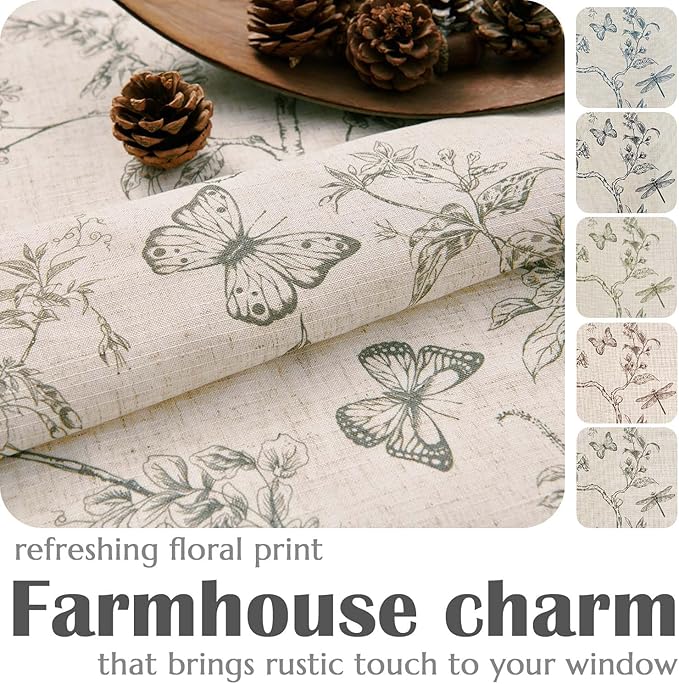 jinchan Floral Curtains Lined Linen Blend Curtain for Living Room 63 Inch Length Grey Farmhouse Curtains French Country Flower Gray Patterned Curtain Drapes Back Tab Rod Pocket 2 Panels