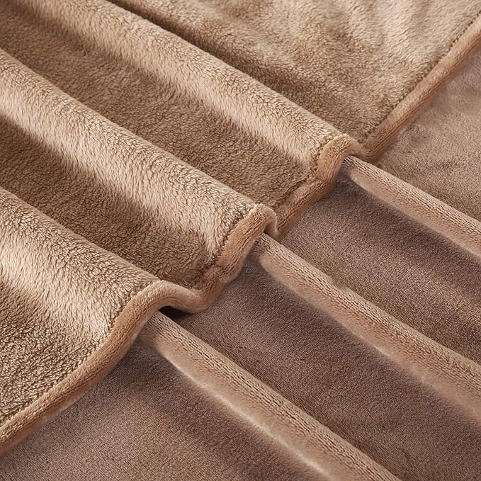 TASTHROW Large Flannel Fleece Throw Blanket, 50×70 Inch - Cozy Lightweight Thick Blanket - All Seasons Suitable for Women, Men and Kids (Two Pack, Lightcoffee)