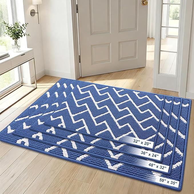 OLANLY Front Door Mat, Non-Slip Rubber Backing, Dirt Resistant and Absorbent, Washable, Easy to Clean Low-Profile Indoor Doormat for Back Door, Entryway, Inside Entrance, 59x35, Navy