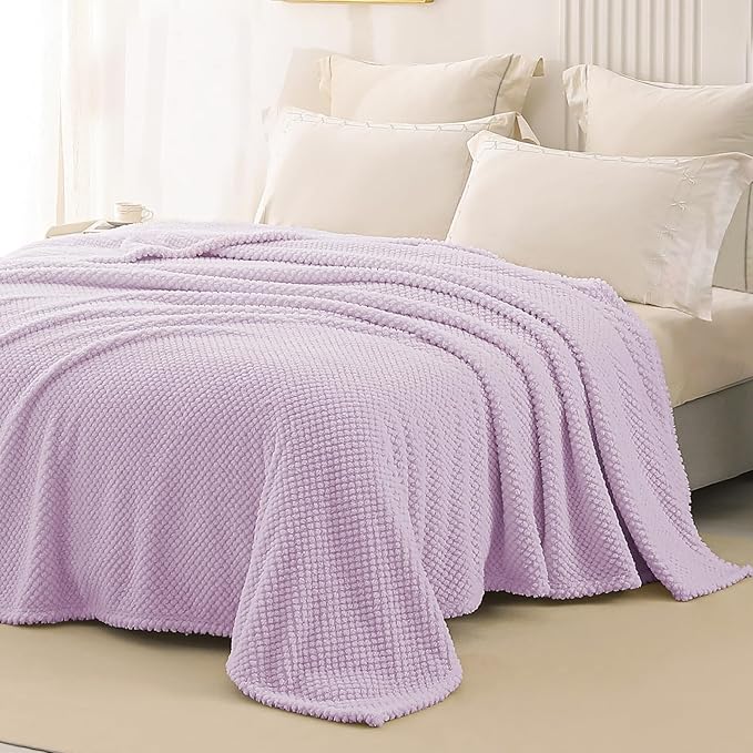 Whale Flotilla Queen Size Fuzzy Fleece Blanket for Bed, 90x90 Inch Fluffy Warm Soft Jacquard Blankets for All Season, Lightweight and Cozy, Lilac