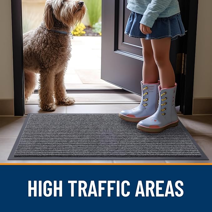 OLANLY Front Door Mat Indoor Outdoor Entrance, 2-Pack 71 x 47 Inch, Waterproof Heavy Duty Doormat, Fade Resistant, Low Profile, Easy Clean Patio Porch Welcome Floor Mats for Entry, Grey