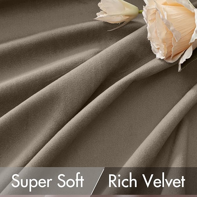 MIULEE Taupe Velvet Curtains 84 inches - Luxury Blackout Curtains for Bedroom Living Room Thermal Insulated Super Soft Window Drapes Rod Pocket & Back Tab, W52 x L84 inches, 2 Panels