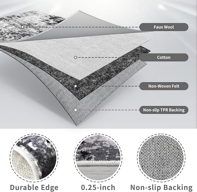 2x3 Small Washable Area Rug: Non-Slip Indoor Door Mat for Entrance Doorway Kitchen Bedroom Living Room - Abstract Farmhouse Throw Rug for Modern Home Decor Black Grey