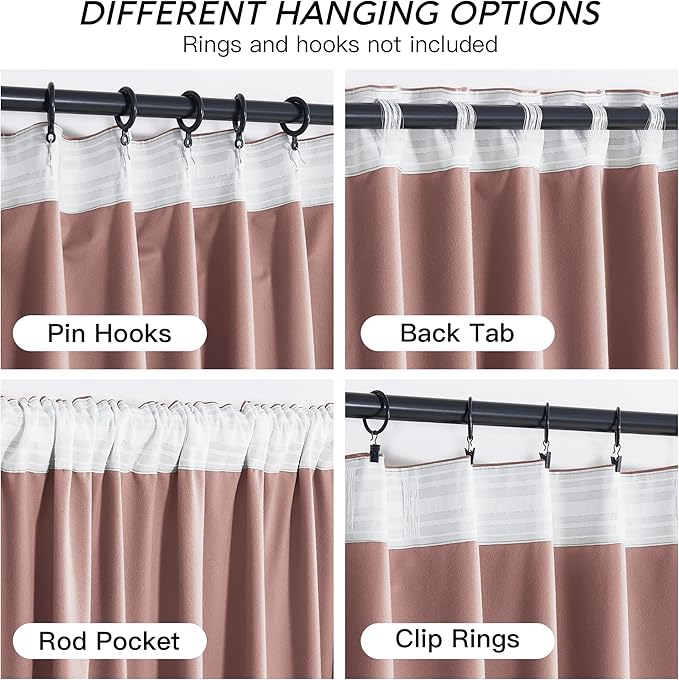 RYB HOME Girls Curtains for Bedroom, Back Tab Room Darkening Baby Kids Velvet Curtains 96 inches Long for Nursery, W 52 x L 96, 2 Panels Set