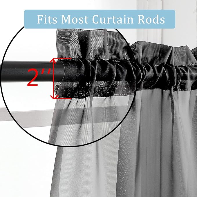 OWENIE Black Sheer Curtains, Sheer Curtains 63 inch Length 2 Panels Set, Rod Pocket Voile Fimly Sheer Drapes for Living Room/Bedroom, 2pcs, Each 42" W x 63" L, Black
