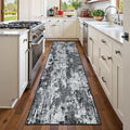 Washable Area Rugs 2'x10' Non-Slip Modern Abstract Soft for Living Room Entryway Bedroom Nursery, Print Pattern, Black Navy Blue Gray