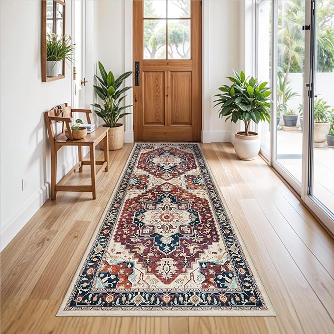 Washable Runner Rug 3x8 - Hallway Runner Rug Kitchen Rugs and Mats Non Skid Washable Waterproof Carpet Runner for Living Room Bedroom Bathroom (Red, 3X8)