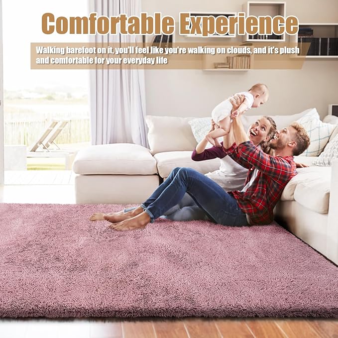 Shag Area Rug for Bedroom 5x8,Blush Fluffy Area Rugs for Living Room,Soft Fuzzy Rug Non-Shedding Indoor Plush Carpet for Kids Bedroom Nursery Dorm Home Decor