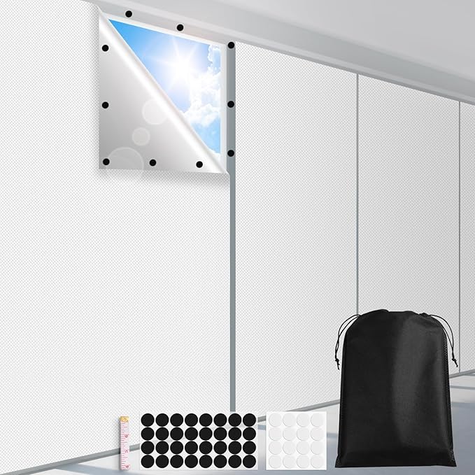 FADOTY Cuttable Blackout Shades Fabric Sheet, Blackout Curtains for Bedroom, Portable 100% Black Out Window Cover Film, No Drill Window Blinds, Sun Heat Light Blocker for Travel Media Dorm, 57'' W