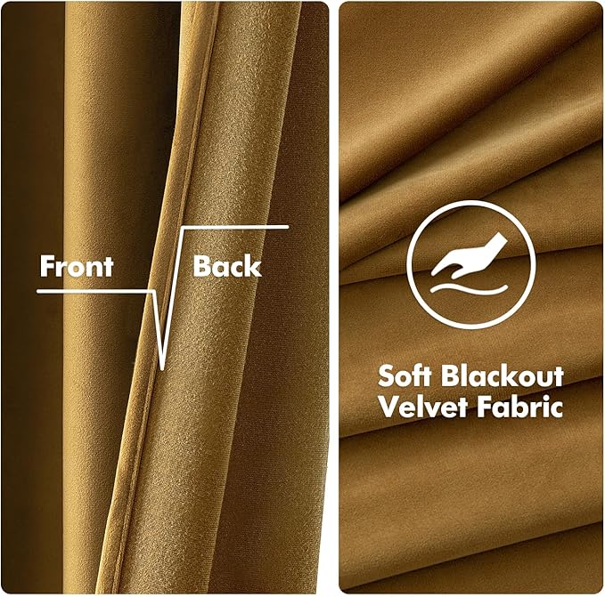 MIULEE Elegant Velvet Curtains Gold Grommet Curtains Fall Thermal Insulated Soundproof Room Darkening Blackout Curtains/Drapes for Girls & Lady Living Room/Bedroom Decor 52 x 96 Inch 2 Panels