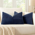 MIULEE Navy Blue Decorative Lumbar Throw Pillow Covers 12x20 Inch for Couch Bed Sofa Pack of 2 Boho Farmhouse Throw Pillows Soft Cross Corduroy Patchwork Textured Cushion Cases