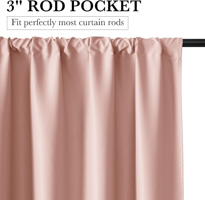 RYB HOME 100% Blackout Basement Curtains 30 inches Long, Heat & UV Blocking Total Room Darkening Noise Reducing Curtains for Bathroom RV Campers, Peach Pink, 2 Panels Set