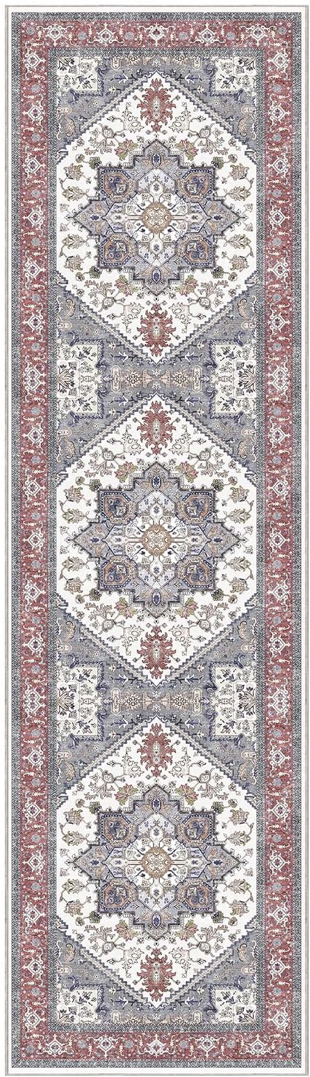 OPPODREAM Soft Entryway Rug 2x8, 2x8 Rug Runner, Washable Hallways Carpet 2 x 8 with Non Slip Backing, Low-Pile Bedside Carpet 2 x 8, Long, Faux Cashmere, Red & Grey