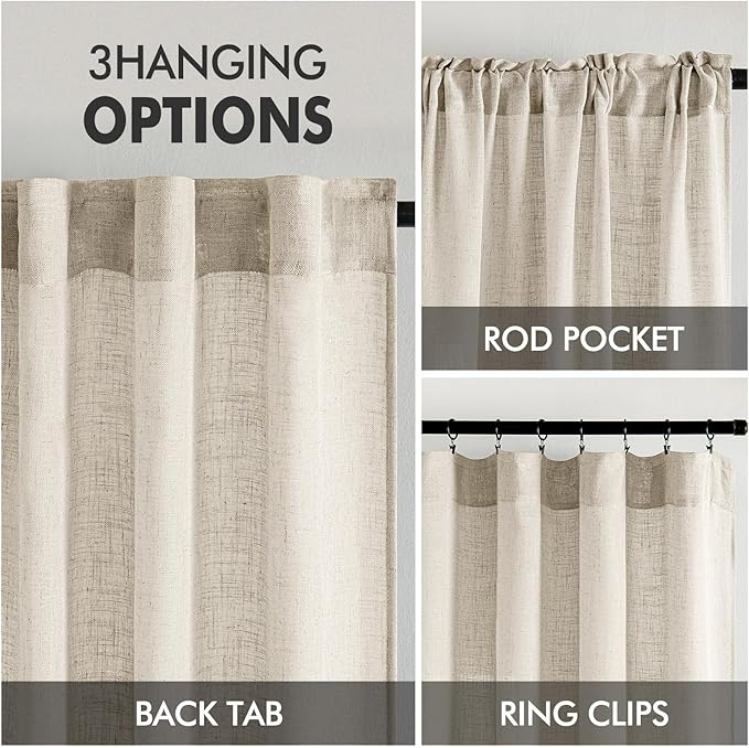 MIULEE Cream Linen Curtains 45 Inch Length 2 Panels for Bedroom Living Room, Soft Linen Textured Window Drapes Semi Sheer Light Filtering Back Tab Rod Pocket Farmhouse Modern Burlap Look Decor
