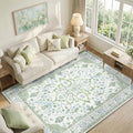 RELEANY Area Rugs 6'x9' Washable Non-Slip, Floral Vintage Distress Print Pattern Medallion Carpet for Living Room Bedroom Dining Room, Green White Blue