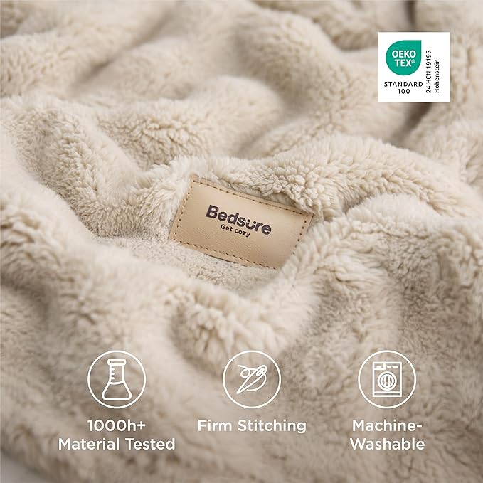 Bedsure 3D Fleece Bubble Blanket for Couch - GentleSoft Beige Twin Blanket for Sofa Bed Room Decor - Luxury Soft Cozy Gifts for Kids, Lightweight, All Seasons, Beige, 60"×80"