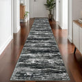 KOZYFLY Modern Abstract Washable Rug Runner 2.6x14 Hallway Rug Runner Non-Slip Soft Kitchen Runner Rugs, Black Grey Striped Carpet for Entryway Bathroom Laundry Room Foyer
