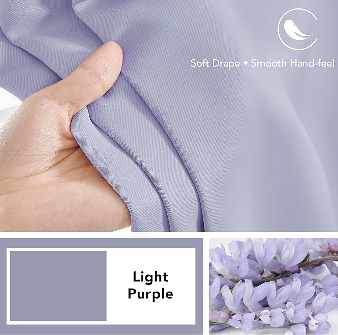 Deconovo Blackout Curtains, Thermal Insulated, W42 x L72 2 Panels, Back Tab, Machine Washable, Room-Darkening Drapes for Bedroom/Living Room Light Purple