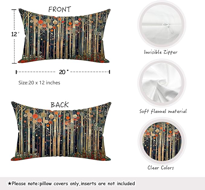 Rustic William Morris Inspired Autumn Forest Decor Pillow Covers 12x20,Vintage Botanical Nature Decorative Throw Pillow Covers for Home Bedroom Living Room,Fall Home Room Decor