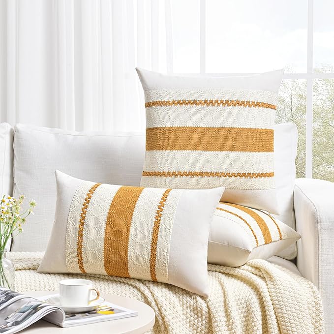 Fancy Homi Set of 1 Mustard Yellow Fall Decorative Throw Pillow Cover 18x18 Inch for Couch Bed Sofa, Autumn Halloween Thanksgiving Home Decor, Soft Cotton Aesthetic Cushion Case