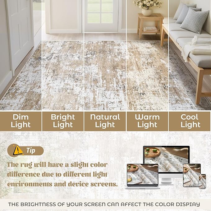 XLUEZ 10x14 Area Rugs for Living Room, Washable Modern Abstract Large Area Rug Neutral Soft Non Slip Kids Rug Stain Resistant Indoor Carpet for Bedroom Dining Room Playroom Home Office(Beige, 10'x14')