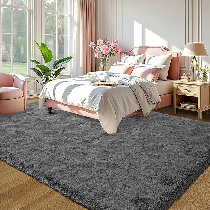 LOCHAS Ultra Soft Indoor Modern Area Rugs 6x9, Fluffy Living Room Carpets for Children Bedroom Home Decor Nursery Rug, Coal-Gray