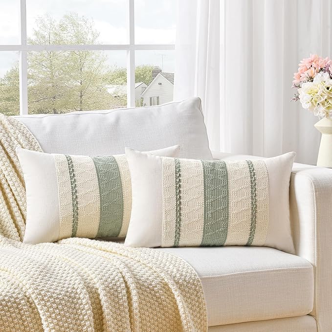 Fancy Homi Set of 1 Sage Green Boho Lumbar Decorative Throw Pillow Covers 16x24 Inch for Living Room Bedroom Couch Bed Sofa, Rustic Retro Cushion Case, Bohemian Room Home Decor, Women Teen Girls Gift