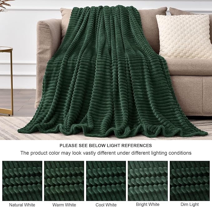 BEDELITE Fleece Throw Blanket for Couch – 3D Ribbed Jacquard Soft and Warm Decorative Fuzzy Blanket – Cozy, Fluffy, Plush Lightweight Emerland Green Throw Blankets for Bed, Sofa, 50x60 inches