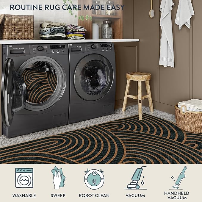 Lahome Enfys Modern Rainbow Easy Jute Patio Rug, 3x5 Washable Rugs for Entryway Farmhouse Carpet, Non Slip Indoor Door Mat Contemporary Throw Carpet for Laundry Guestroom Room Porch Decor
