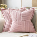 MIULEE Spring Decorative Throw Pillow Covers for Couch Bed Livingroom 20x20 Inch Set of 2 Pink Boho Accent Throw Pllows Broadside Striped Patchwork Soft Corduroy Pillowcases Valentine Decor