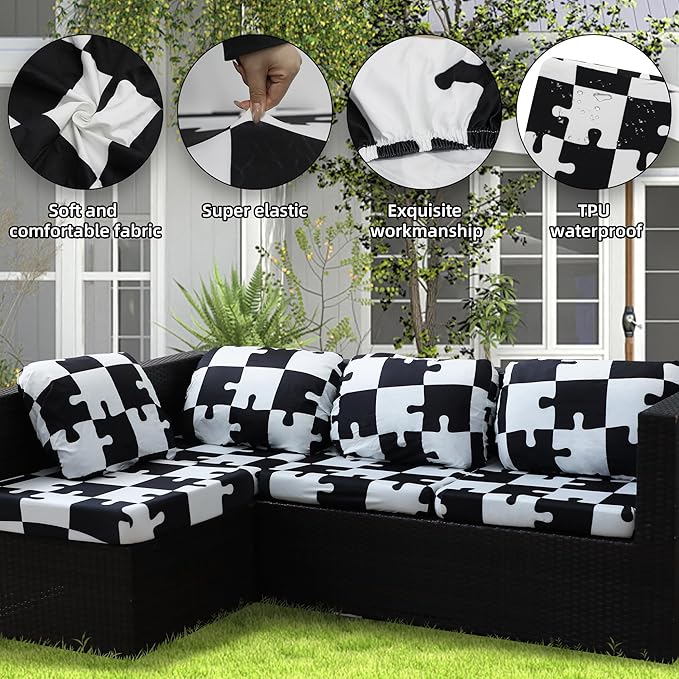Outdoor Cushion Covers Set,8PCS Patio Furniture Couch Seat Slipcovers, Replacement for Sofa Sectional Chair(Cover，Only)